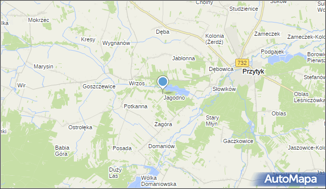 mapa Jagodno, Jagodno gmina Przytyk na mapie Targeo