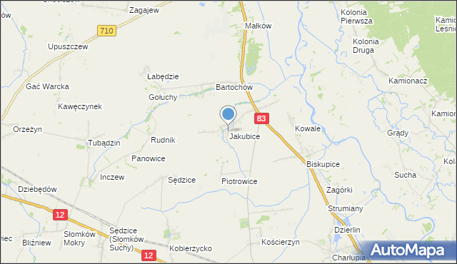 mapa Jakubice, Jakubice na mapie Targeo