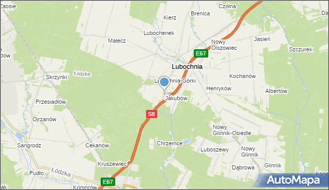 mapa Jakubów, Jakubów gmina Lubochnia na mapie Targeo