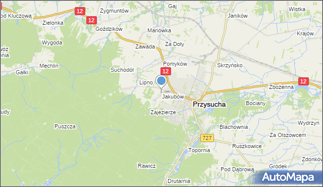 mapa Jakubów, Jakubów gmina Przysucha na mapie Targeo