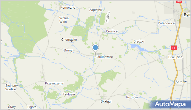 mapa Jakubowice, Jakubowice gmina Byczyna na mapie Targeo