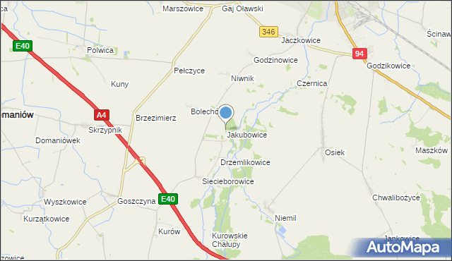 mapa Jakubowice, Jakubowice gmina Oława na mapie Targeo