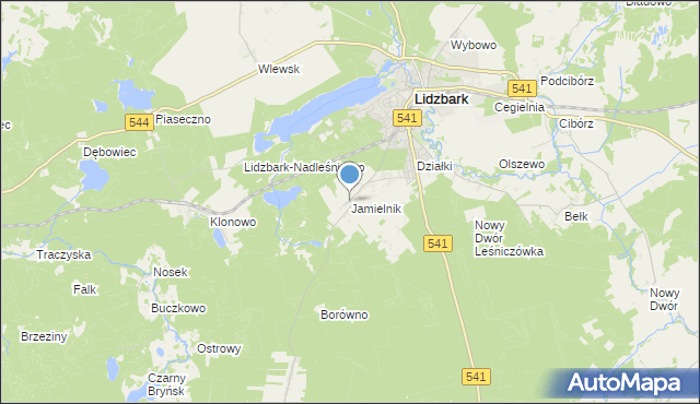 mapa Jamielnik, Jamielnik gmina Lidzbark na mapie Targeo