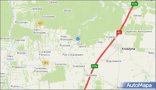 mapa Jamno, Jamno gmina Mykanów na mapie Targeo