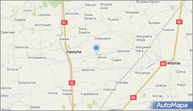 mapa Janice, Janice gmina Daszyna na mapie Targeo