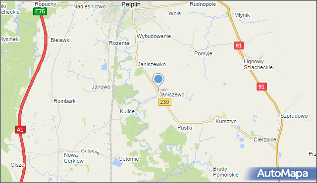 mapa Janiszewo, Janiszewo gmina Pelplin na mapie Targeo