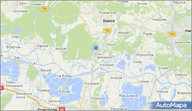 mapa Jankowice, Jankowice gmina Babice na mapie Targeo