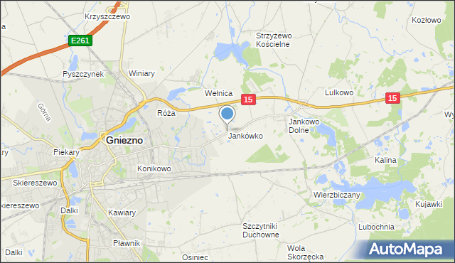 mapa Jankówko, Jankówko gmina Gniezno na mapie Targeo