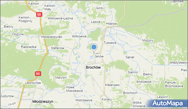 mapa Janów, Janów gmina Brochów na mapie Targeo