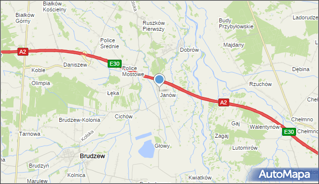 mapa Janów, Janów gmina Brudzew na mapie Targeo