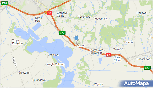 mapa Janów, Janów gmina Elbląg na mapie Targeo