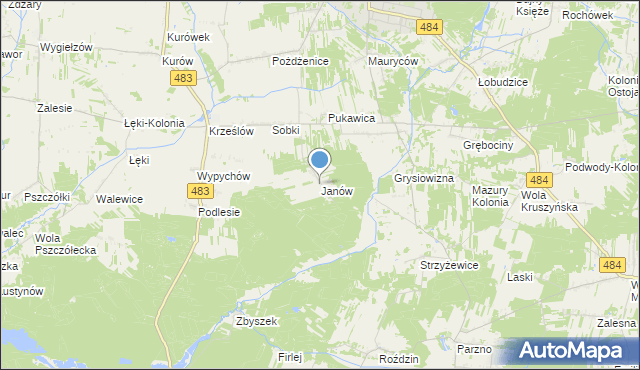 mapa Janów, Janów gmina Zelów na mapie Targeo