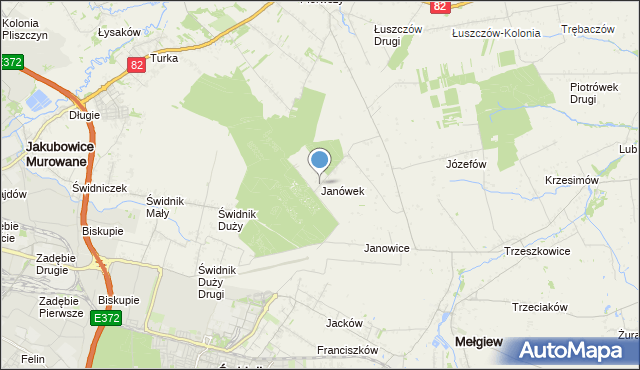 mapa Janówek, Janówek gmina Mełgiew na mapie Targeo
