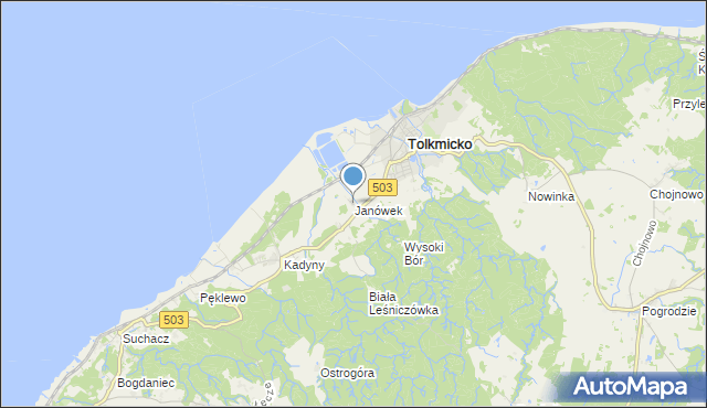 mapa Janówek, Janówek gmina Tolkmicko na mapie Targeo