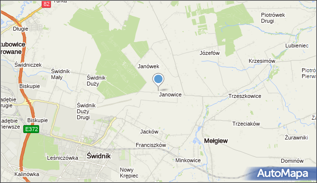 mapa Janowice, Janowice gmina Mełgiew na mapie Targeo