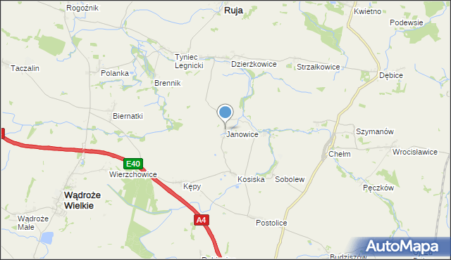 mapa Janowice, Janowice gmina Ruja na mapie Targeo