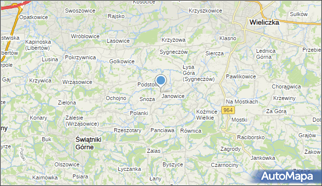 mapa Janowice, Janowice gmina Wieliczka na mapie Targeo