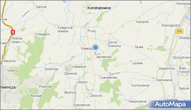 mapa Janowiczki, Janowiczki gmina Kondratowice na mapie Targeo