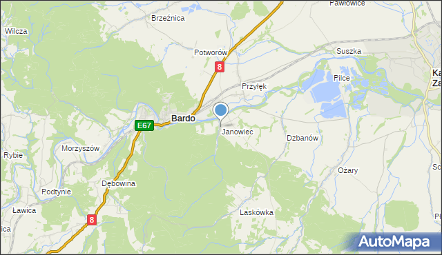 mapa Janowiec, Janowiec gmina Bardo na mapie Targeo