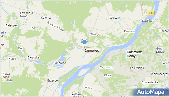 mapa Janowiec, Janowiec powiat puławski na mapie Targeo