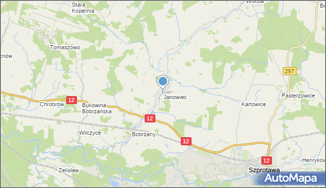 mapa Janowiec, Janowiec gmina Małomice na mapie Targeo