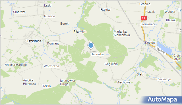 mapa Janówka, Janówka gmina Byczyna na mapie Targeo