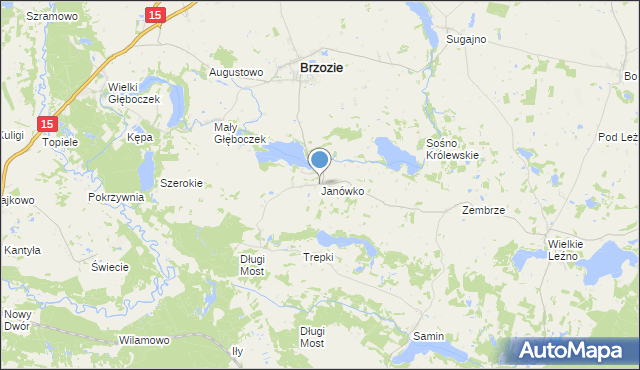 mapa Janówko, Janówko gmina Brzozie na mapie Targeo