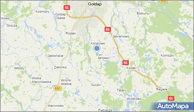 mapa Janowo, Janowo gmina Gołdap na mapie Targeo