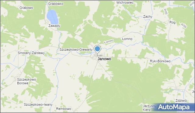 mapa Janowo, Janowo powiat nidzicki na mapie Targeo