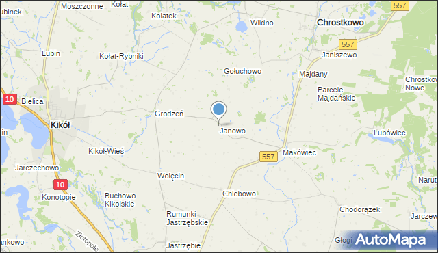 mapa Janowo, Janowo gmina Kikół na mapie Targeo
