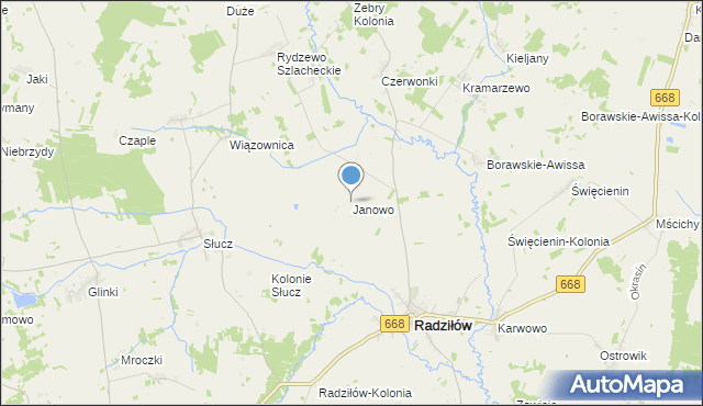 mapa Janowo, Janowo gmina Radziłów na mapie Targeo
