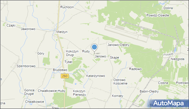 mapa Janowo, Janowo gmina Strzałkowo na mapie Targeo