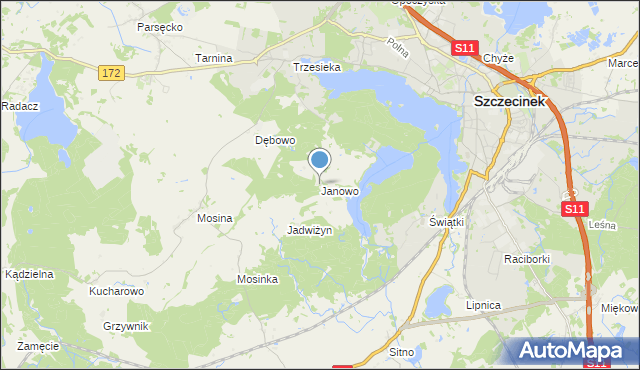 mapa Janowo, Janowo gmina Szczecinek na mapie Targeo