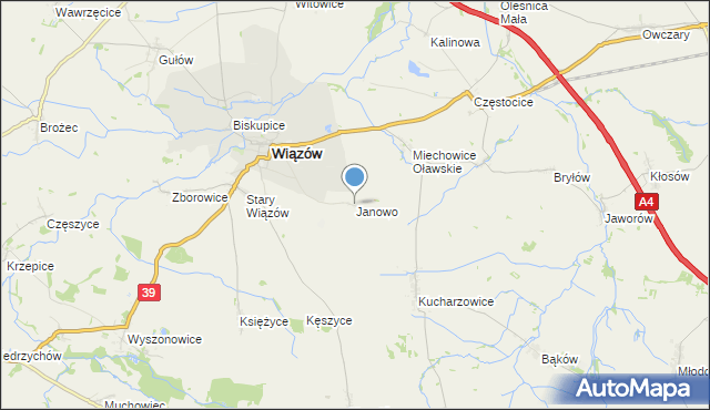 mapa Janowo, Janowo gmina Wiązów na mapie Targeo