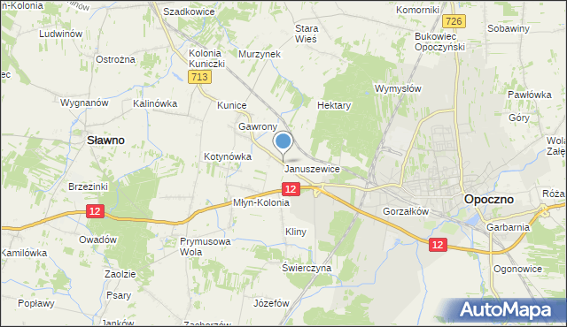 mapa Januszewice, Januszewice gmina Opoczno na mapie Targeo