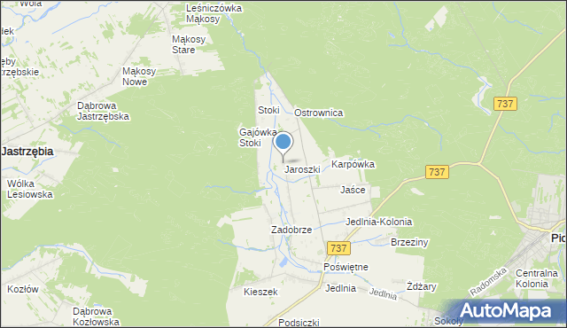 mapa Jaroszki, Jaroszki gmina Pionki na mapie Targeo