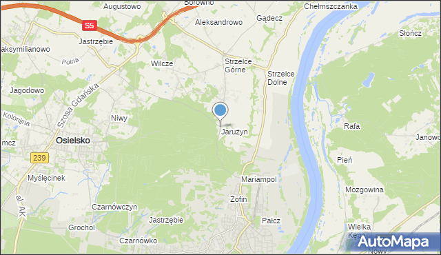 mapa Jarużyn, Jarużyn gmina Osielsko na mapie Targeo