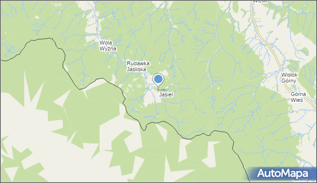 mapa Jasiel, Jasiel gmina Jaśliska na mapie Targeo