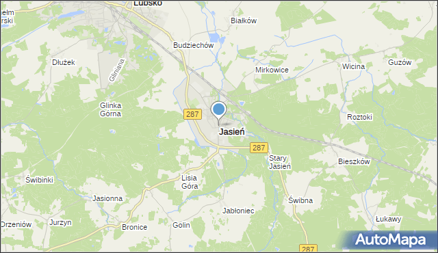mapa Jasień, Jasień powiat żarski na mapie Targeo