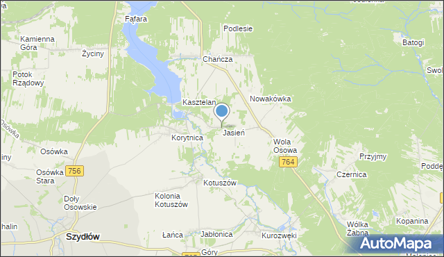 mapa Jasień, Jasień gmina Staszów na mapie Targeo