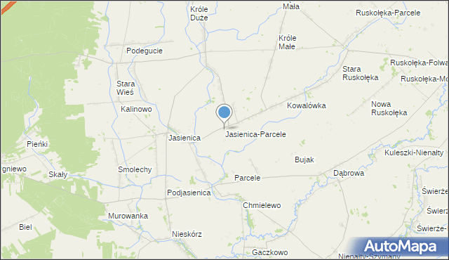 mapa Jasienica-Parcele, Jasienica-Parcele na mapie Targeo