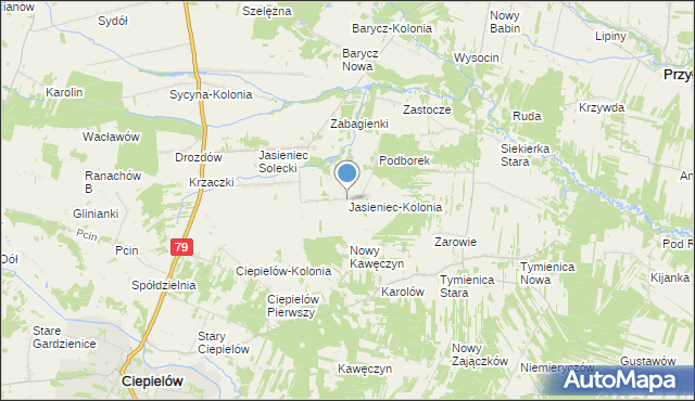 mapa Jasieniec-Kolonia, Jasieniec-Kolonia na mapie Targeo