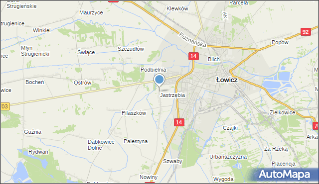mapa Jastrzębia, Jastrzębia gmina Łowicz na mapie Targeo
