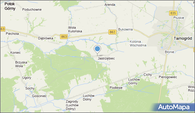 mapa Jastrzębiec, Jastrzębiec gmina Kuryłówka na mapie Targeo