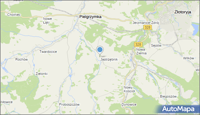 mapa Jastrzębnik, Jastrzębnik gmina Pielgrzymka na mapie Targeo