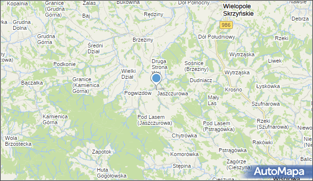 mapa Jaszczurowa, Jaszczurowa gmina Wiśniowa na mapie Targeo