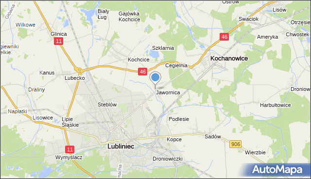 mapa Jawornica, Jawornica gmina Kochanowice na mapie Targeo