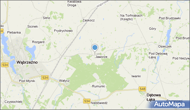 mapa Jaworze, Jaworze gmina Ryńsk na mapie Targeo