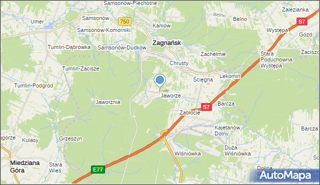 mapa Jaworze, Jaworze gmina Zagnańsk na mapie Targeo