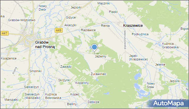 mapa Jaźwiny, Jaźwiny gmina Kraszewice na mapie Targeo